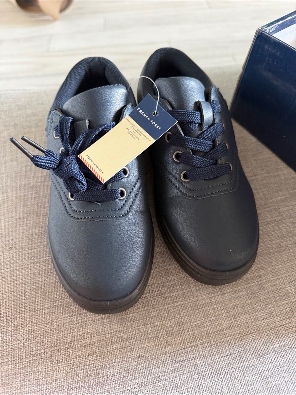French Toast Navy Faux-Leather Kids Lace-Up Shoes